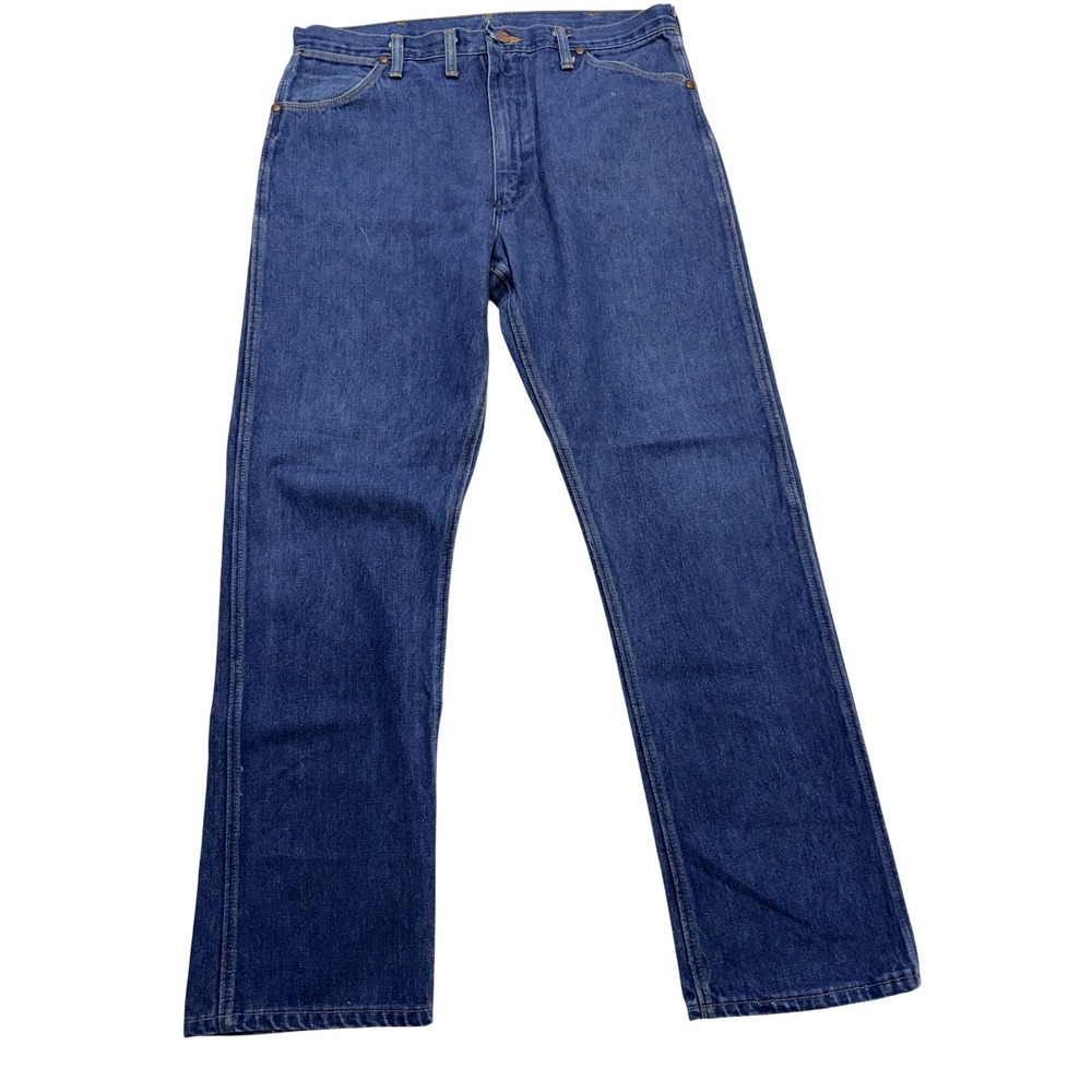 Wrangler Jeans Mens 38x30 Blue Medium Wash High Rise Straight Leg Denim Made USA